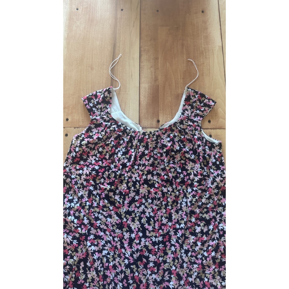 Signature Ella Womens 14W Black Pink Floral Cap Sleeve Fit Flare Dress - Picture 2 of 6